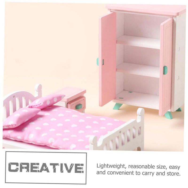 Veemoon Miniature Wooden Dollhouse Bedroom Furniture Set with Bedside Table - Image 4