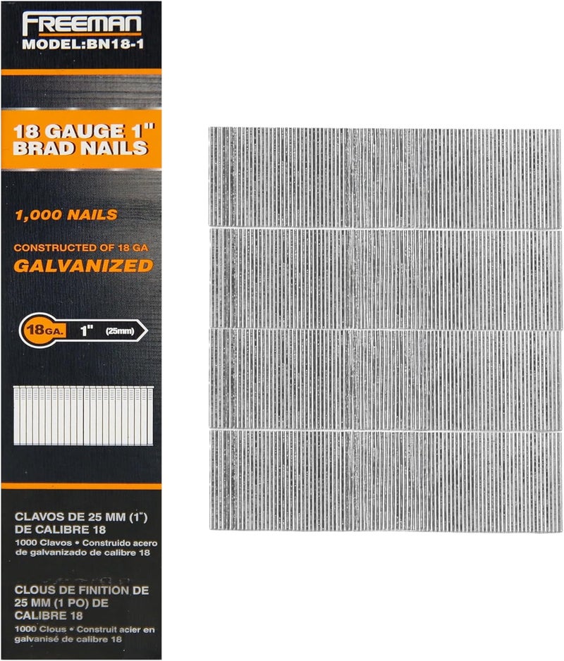 Freeman 18-Gauge 1" Glue Collated Brad Nails – 1,000 Count – Galvanized Steel, Clean Finish, Ideal for Trim, Moulding & Baseboards - Image 1