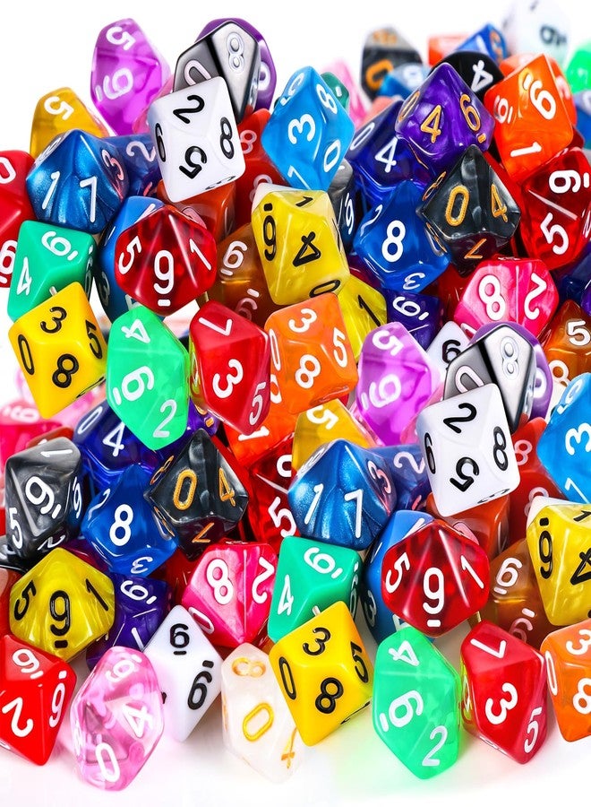 Skylety 100 Pieces Polyhedral Dice Set with Black Pouch Polyhedral Dice Compatible with RPG MTG Table Games Multi Colored Assortment (10 Sided) - Image 1