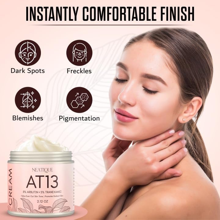 Neatique Arbutin 8% + Tranexamic Acid 5% Cream, 80,000ppm Arbutin, 50,000ppm TXA, AT13 Complex Facial Cream for Niacinamide, Glutathione, Dark Spots, Freckle, Blemishes, Pigmentation, 60ml, 2 fl.oz. - Image 5