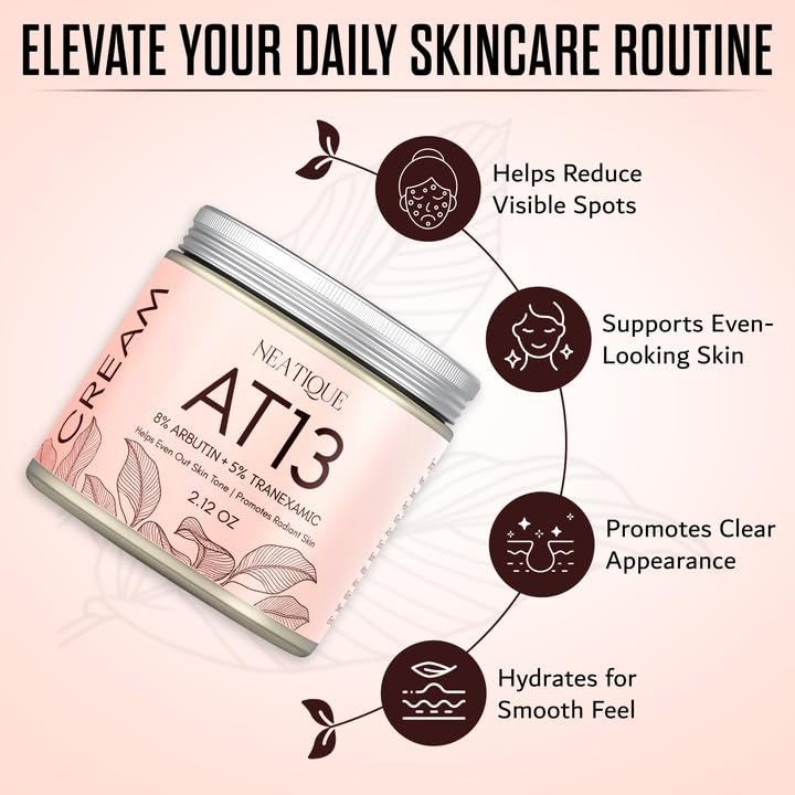 Neatique Arbutin 8% + Tranexamic Acid 5% Cream, 80,000ppm Arbutin, 50,000ppm TXA, AT13 Complex Facial Cream for Niacinamide, Glutathione, Dark Spots, Freckle, Blemishes, Pigmentation, 60ml, 2 fl.oz. - Image 3