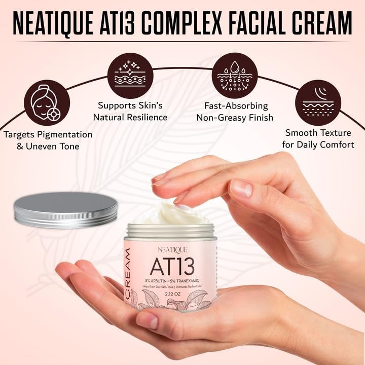 Neatique Arbutin 8% + Tranexamic Acid 5% Cream, 80,000ppm Arbutin, 50,000ppm TXA, AT13 Complex Facial Cream for Niacinamide, Glutathione, Dark Spots, Freckle, Blemishes, Pigmentation, 60ml, 2 fl.oz. - Image 4