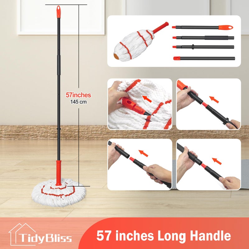 TidyBliss Self Wringing Twist Mop for Floor Cleaning, 57.5 inches Long Handle Cotton String Mop with Wringer, Washable Microfiber Wet Mop with Scouring Pad for Hardwood, Tile, Bathtub, Kitchen - Image 5