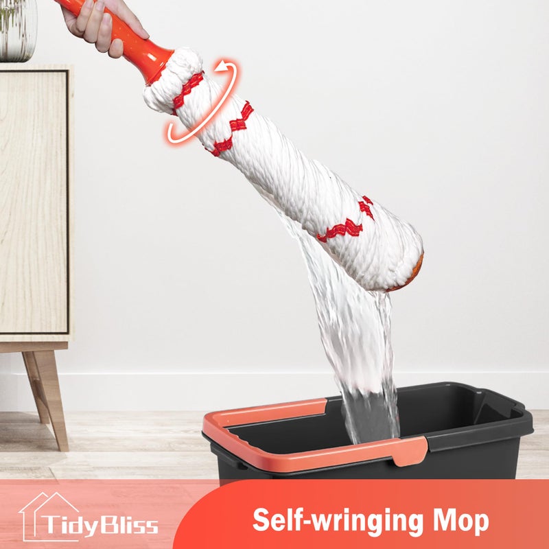 TidyBliss Self Wringing Twist Mop for Floor Cleaning, 57.5 inches Long Handle Cotton String Mop with Wringer, Washable Microfiber Wet Mop with Scouring Pad for Hardwood, Tile, Bathtub, Kitchen - Image 2
