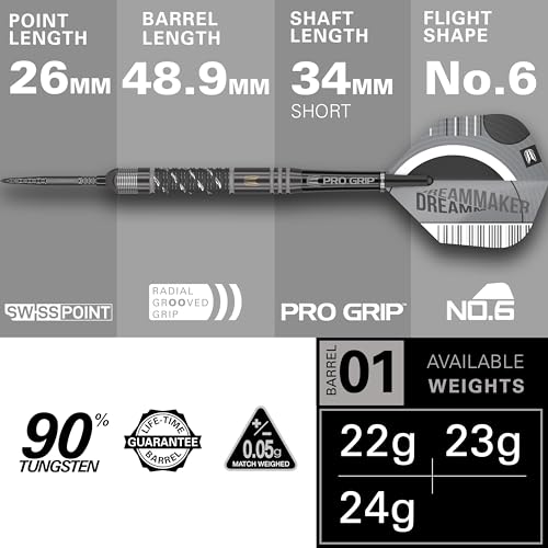 Target Darts Dimitri Van Den Bergh x Echo 90% Tungsten Steel Tip Darts Set – 24g Steel Tip Dart Set, Swiss Point Darts, SP Tool Included, Player Edition Dimi Dart Set - Image 3