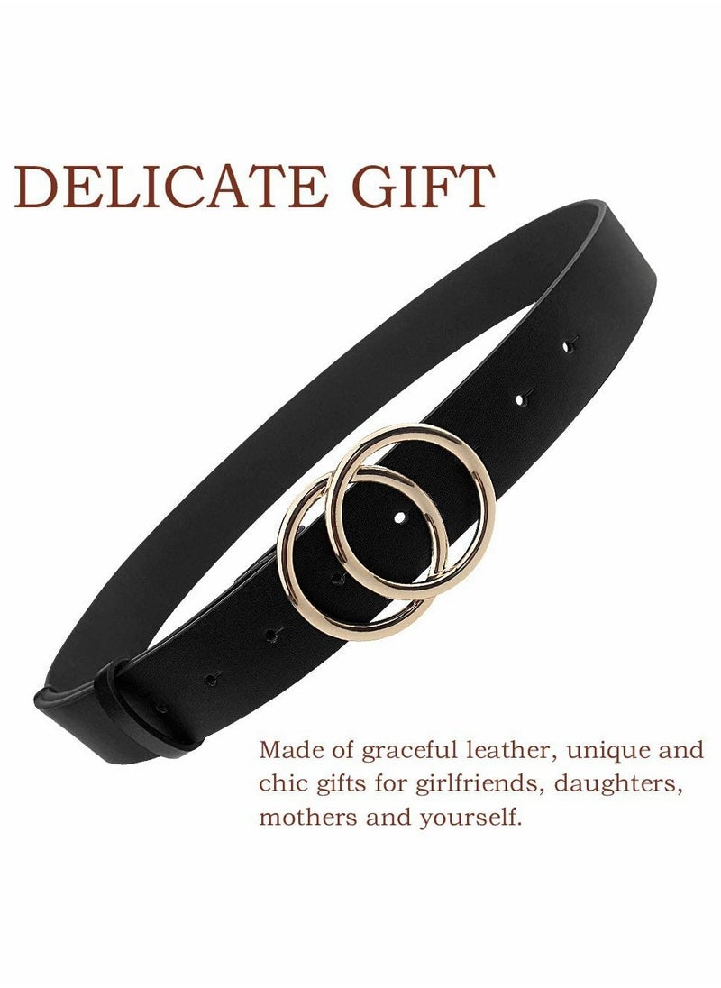 KASTWAVE - Women's PU Leather Belt, Set of 3 Double O Ring Soft Retro Faux Leather Waist Belt for Jeans Dresses - Image 1