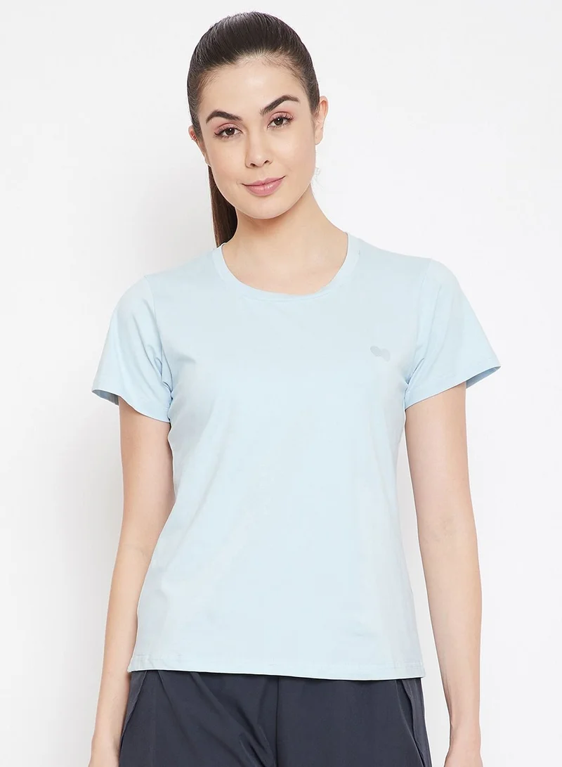 كلوفيا Clovia Comfort Fit Active T-shirt in Light Blue - Cotton Rich
