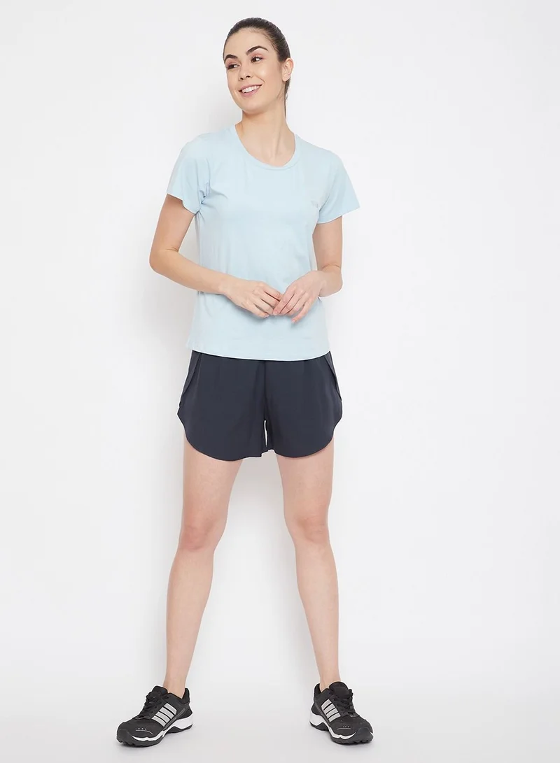 Clovia Clovia Comfort Fit Active T-shirt in Light Blue - Cotton Rich