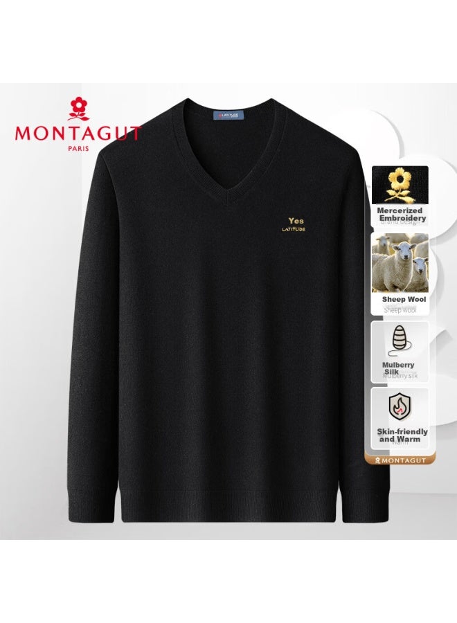 Montagut Men's Wool V-neck Sweater Autumn Winter Fashion Warm Casual Knitwear Black L Year Of The Horse Spring Festival