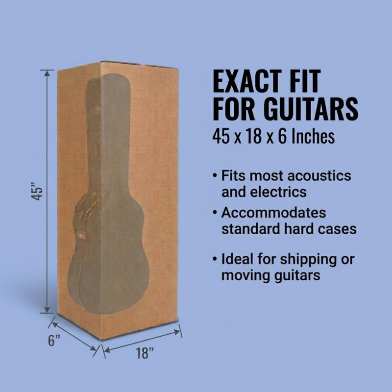 Boxes Fast BOX USA Heavy-Duty Guitar Shipping Boxes (Pack of 5) â€“ 18" x 6" x 45" Corrugated Cardboard Box for Acoustic & Electric Guitars â€“ Professional Grade Reinforced Protection for Moving and Storage - Image 2