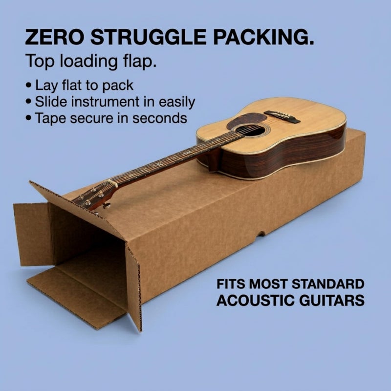 Boxes Fast BOX USA Heavy-Duty Guitar Shipping Boxes (Pack of 5) â€“ 18" x 6" x 45" Corrugated Cardboard Box for Acoustic & Electric Guitars â€“ Professional Grade Reinforced Protection for Moving and Storage - Image 4