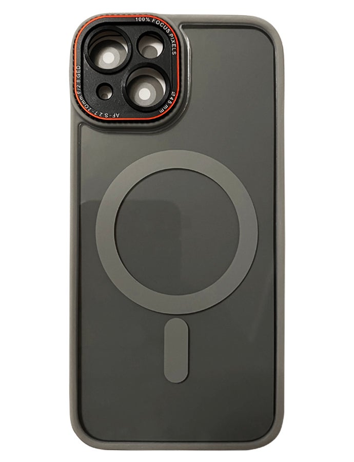 جراب مغناطيسي مقاوم للصدمات لهاتف iPhone 14 مع إطار كاميرا معدني لحماية كاملة للعدسات - غطاء مغناطيسي أنيق غير لامع للرجال والنساء والشباب ويدعم الماج سيف والشحن اللاسلكي - مضاد لبصمات الأصابع، وحماية للكاميرا، ومقاوم للسقوط (رمادي)