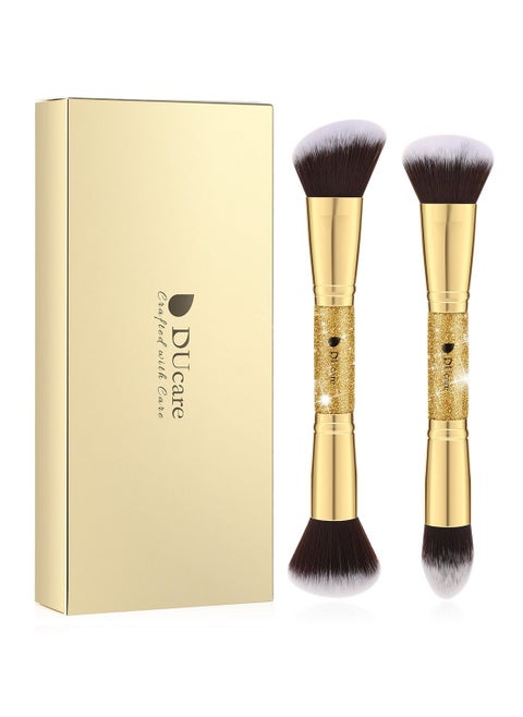 Makeup Brush Set 2Pcs Double End Foundation Brush Powder Buffer and Contour Brush Synthetic Cosmetic Tools