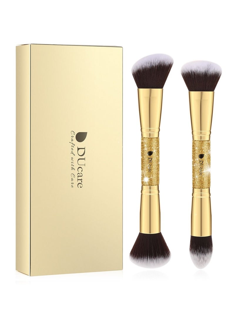 DUcare Makeup Brush Set 2Pcs Double End Foundation Brush Powder Buffer and Contour Brush Synthetic Cosmetic Tools  - Image 1