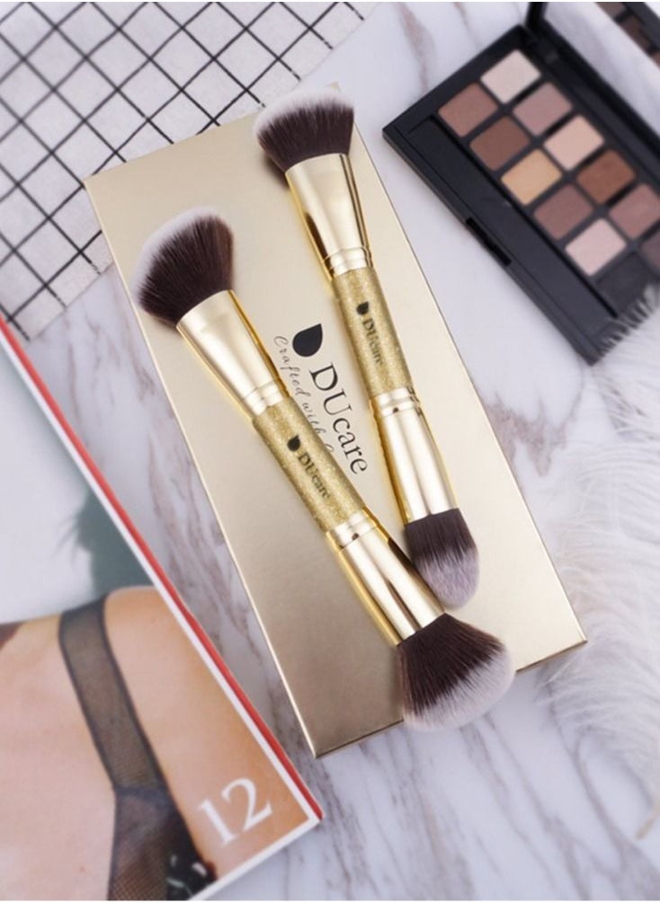 Makeup Brush Set 2Pcs Double End Foundation Brush Powder Buffer and Contour Brush Synthetic Cosmetic Tools