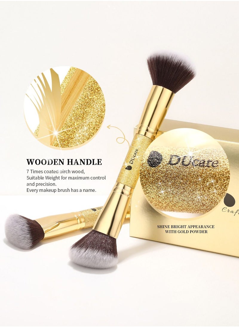 DUcare Makeup Brush Set 2Pcs Double End Foundation Brush Powder Buffer and Contour Brush Synthetic Cosmetic Tools  - Image 4