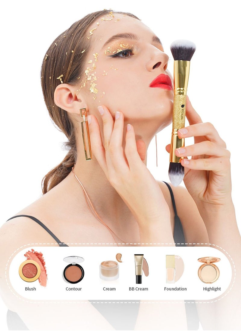 DUcare Makeup Brush Set 2Pcs Double End Foundation Brush Powder Buffer and Contour Brush Synthetic Cosmetic Tools  - Image 2