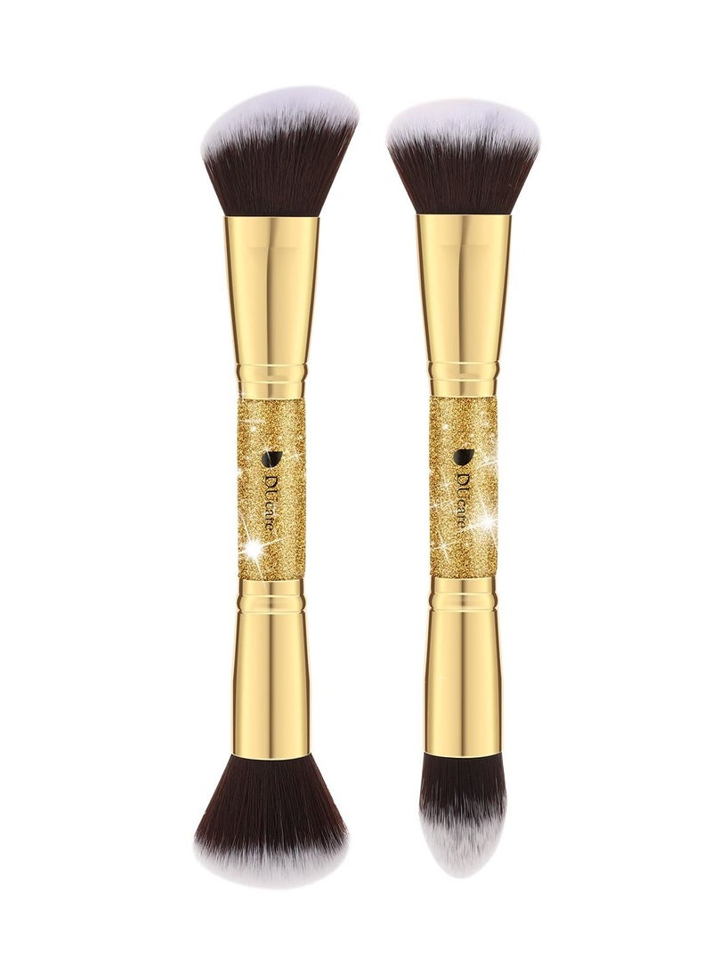 Makeup Brush Set 2Pcs Double End Foundation Brush Powder Buffer and Contour Brush Synthetic Cosmetic Tools