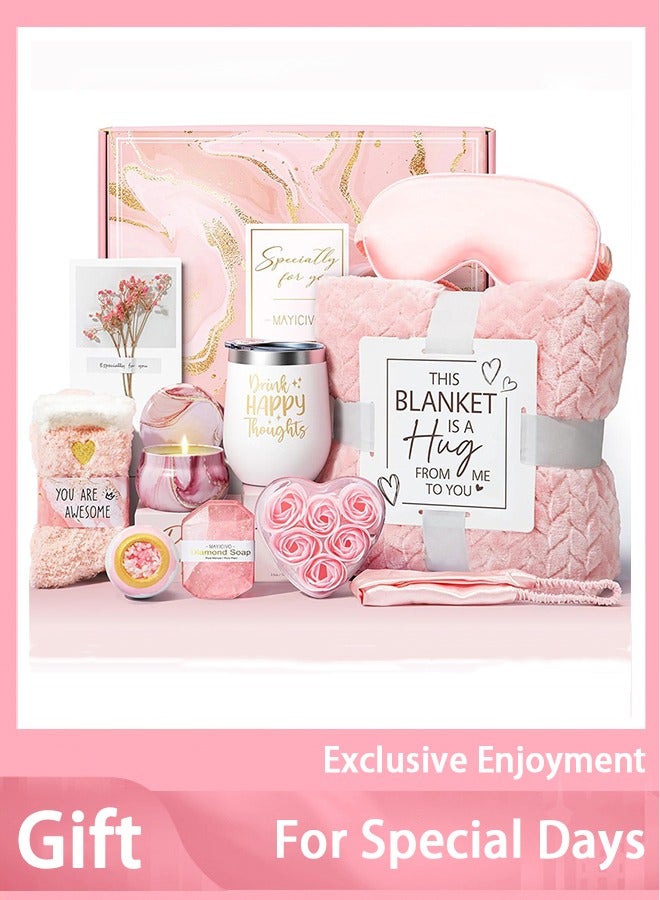 كيلا هدايا عيد ميلاد للنساء، هدايا للعناية الذاتية، هدايا للشفاء العاجل، هدايا سبا للاسترخاء بالورود، سلة هدايا للعناية مع بطانية فاخرة من الفلانيل، هدايا فريدة لعيد الأم للأم أو الصديقة أو الأخت أو الزوجة أو الجدة - Image 1