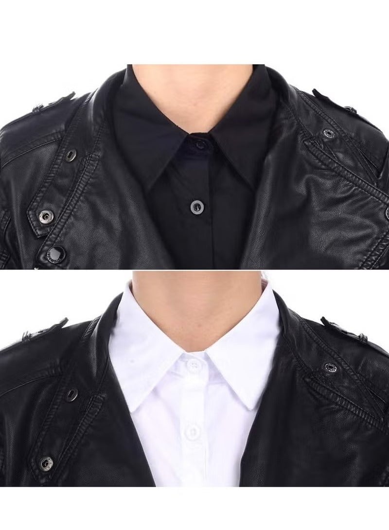 2 قطعة بلوزة نسائية أنيقة بياقة وهمية قابلة للفصل، قميص خفيف الوزن بتصميم إبداعي، نقطة ياقة وهمية، قمصان للجنسين قابلة للفصل وقابلة للتعديل، بلوزة وهمية باللونين الأسود والأبيض - Image 5