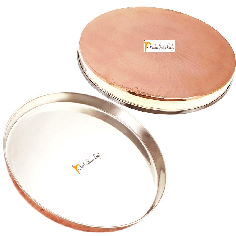 Prisha India Craft Prisha India Craft Indian Dinnerware Copper Stainless Steel Large Dinner Plate Thali Diameter 12 Inches - Image 5