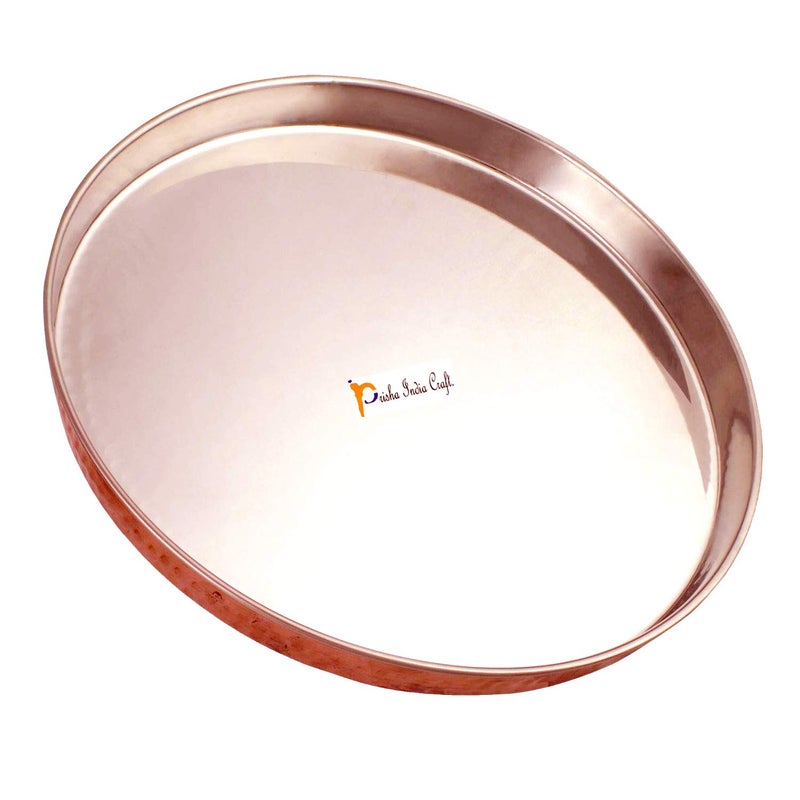 Prisha India Craft Prisha India Craft Indian Dinnerware Copper Stainless Steel Large Dinner Plate Thali Diameter 12 Inches - Image 3