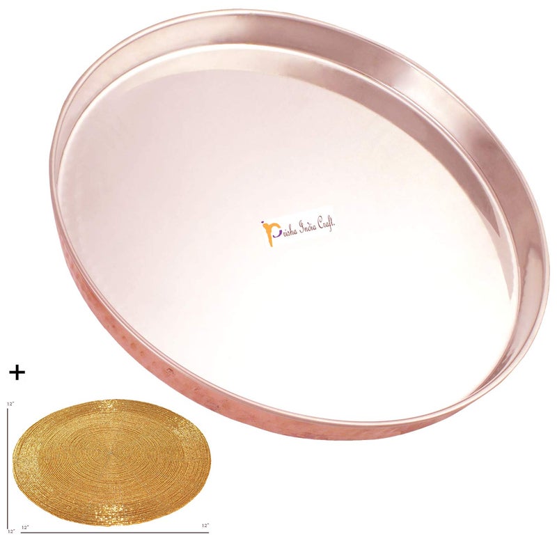 Prisha India Craft Prisha India Craft Indian Dinnerware Copper Stainless Steel Large Dinner Plate Thali Diameter 12 Inches - Image 2