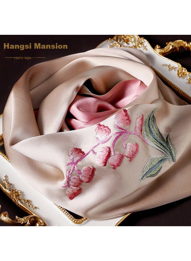 Hang Silk House وشاح حرير توت نقي من تطريز هانغسي مانشن سوتشو هدية للأم المسنّة هدية عيد ميلاد أنثوية زرقاء الجرس - Image 1