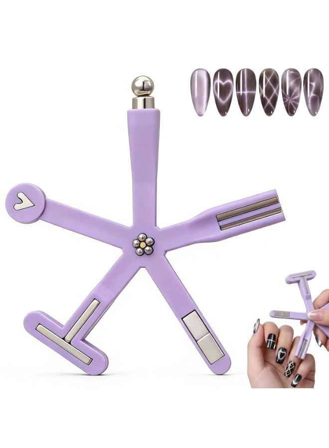 Bukela 8 in 1 Cat Eye Magnet, Nail Magnets for Cat Eye Gel Polish, Cat Eye Tools for Nails with Steel Ball, Multifunctional Nail Magnet for Nail Salon Home DIY (Purple) - Image 1
