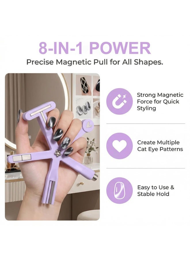 Bukela 8 in 1 Cat Eye Magnet, Nail Magnets for Cat Eye Gel Polish, Cat Eye Tools for Nails with Steel Ball, Multifunctional Nail Magnet for Nail Salon Home DIY (Purple) - Image 3