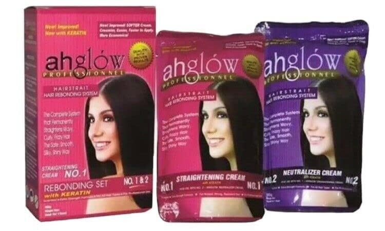 AHGLOW Hair Straightening and Rebonding System with KERATIN. Extra Strength Formula. The Complete System that Straightens Wavy, Curly, Frizzy Hair the Smooth, Silky, Shiny Way! 165 gram pouches - Image 2