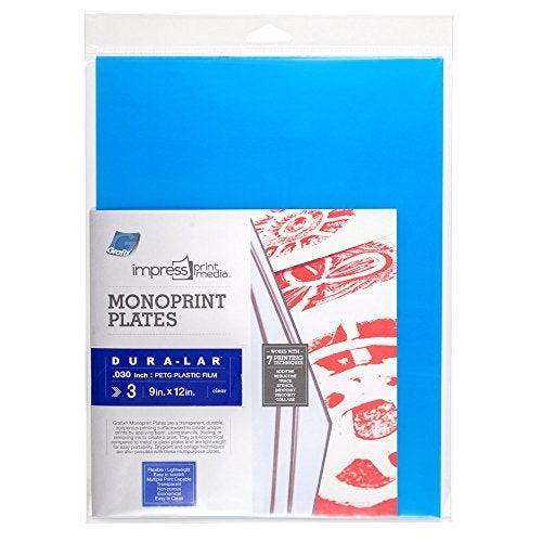 Grafix Impress Print Media Monoprint Plate – 9 x 12”, Pack of 3 – Transparent, Lightweight, Non-porous .030” Dura-Lar Monoprinting Surface, Economical Alternative to Metal or Glass Plates - Image 1