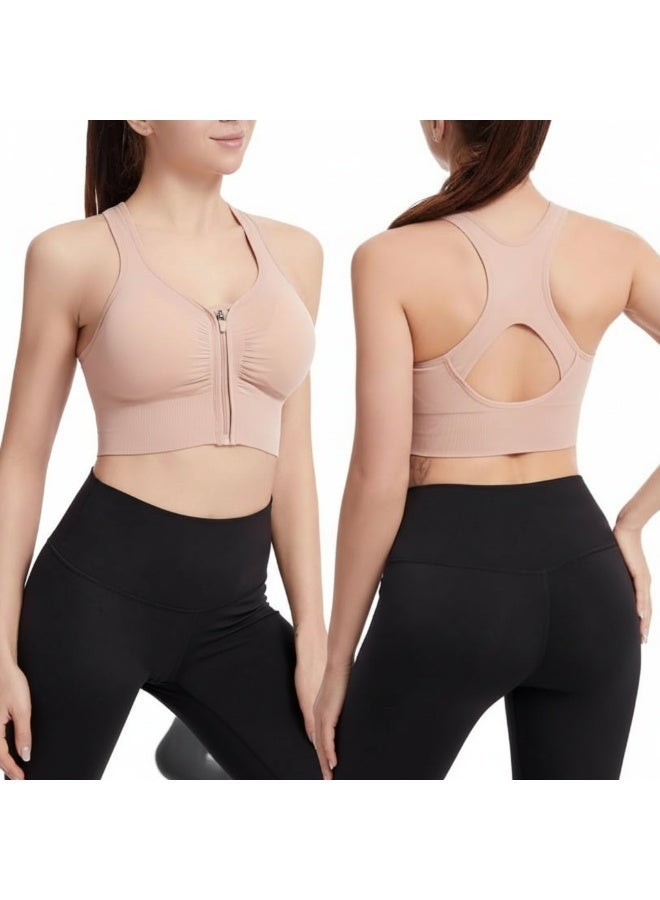 SHOWDAY Women's Zip Front Sports Bra Wireless Post-Surgery Bra Active Yoga Sports Bras Fitness Women's Sports Bra,Active Yoga Gym Pilates Crossfit - Image 1