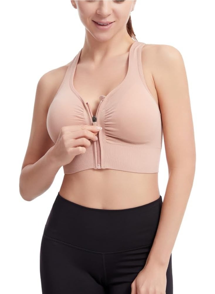 SHOWDAY Women's Zip Front Sports Bra Wireless Post-Surgery Bra Active Yoga Sports Bras Fitness Women's Sports Bra,Active Yoga Gym Pilates Crossfit - Image 3