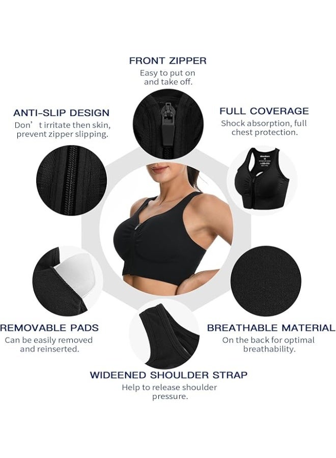SHOWDAY Women's Zip Front Sports Bra Wireless Post-Surgery Bra Active Yoga Sports Bras Fitness Women's Sports Bra,Active Yoga Gym Pilates Crossfit - Image 4