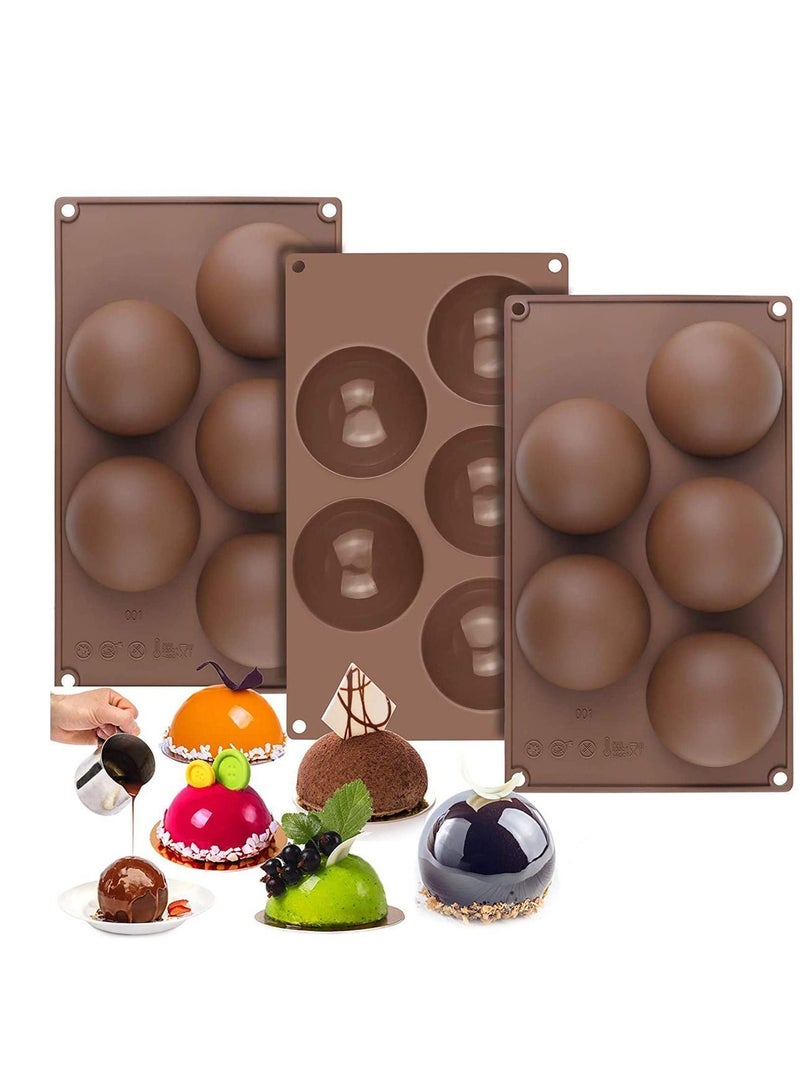 Y&D Extra Large 5 Cavity Semi Sphere Silicone Molds, 3 Packs Cocoa Bomb Ball Baking Molds for Making Hot Chocolate Bomb, Cake, Candy, Jelly, Pudding, Dome Mouse - Image 1