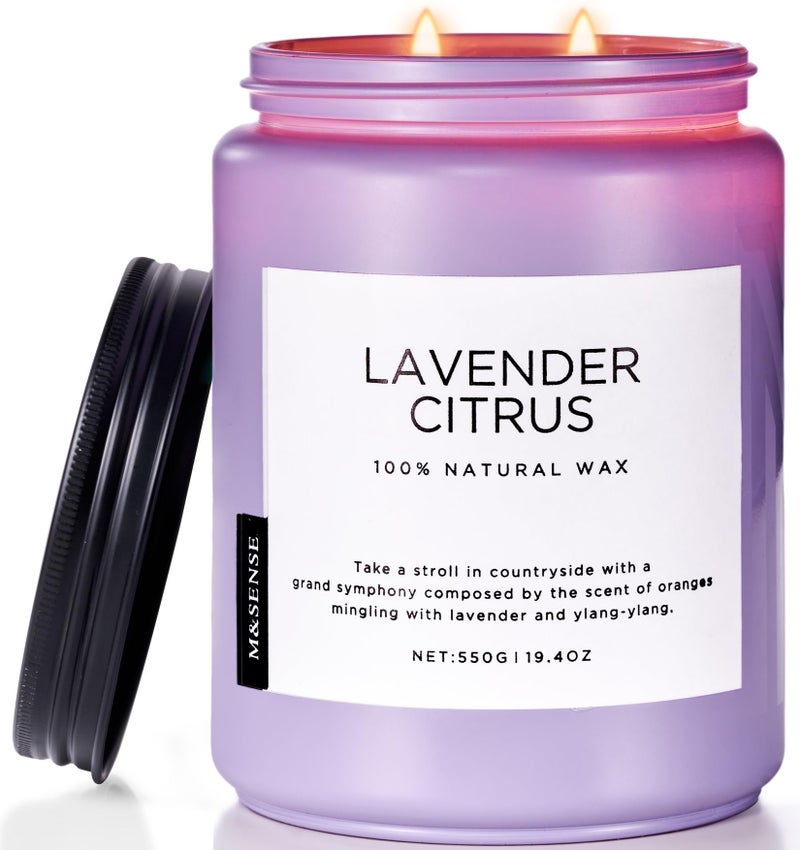 MSENSE Lavender Citrus Candles 194oz 110H Burn Time Large Natural Soy Candles for Home Scented Stress Relief Aromatherapy Gifts for Mom Friends Teacher  Spa Bath Yoga
