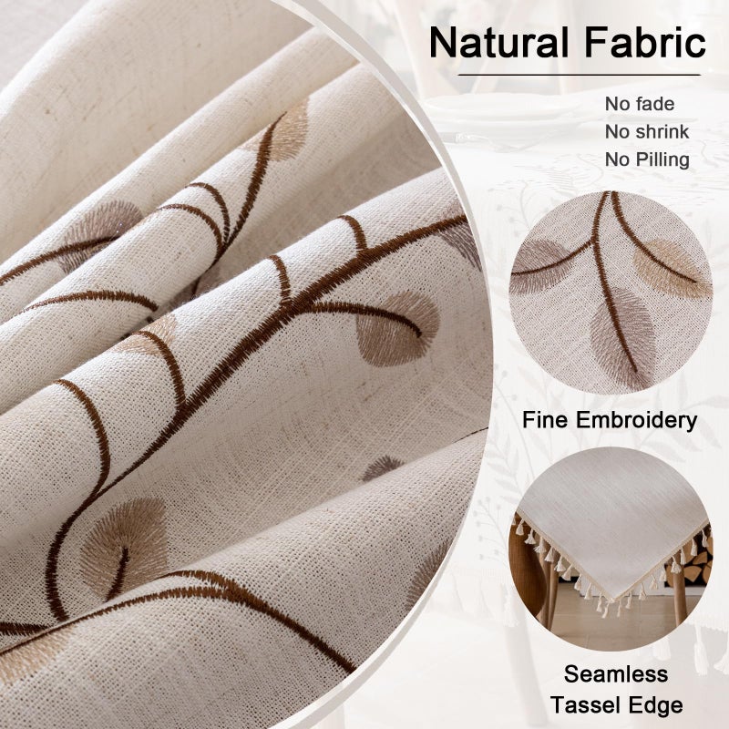 Joyfol Day Square Linen Tablecloth, Heavy Duty Waterproof Tablecloths, Farmhouse Embroidery Leaves Table Cloth with Tassels, Soft Wrinkle Free Table Cover, Coffee Vines, 55''x 55'' - Image 4