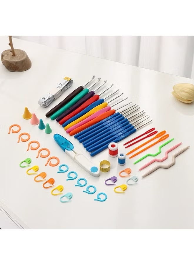 Anfan 53PCS Multicolor Crochet Hooks Set, Complete Kit with Transparent Case, Carry Bag, Needles, Color Stitch Markers & Measuring Tape, Beginner Friendly DIY Craft Crochet Art Supplies - Image 3