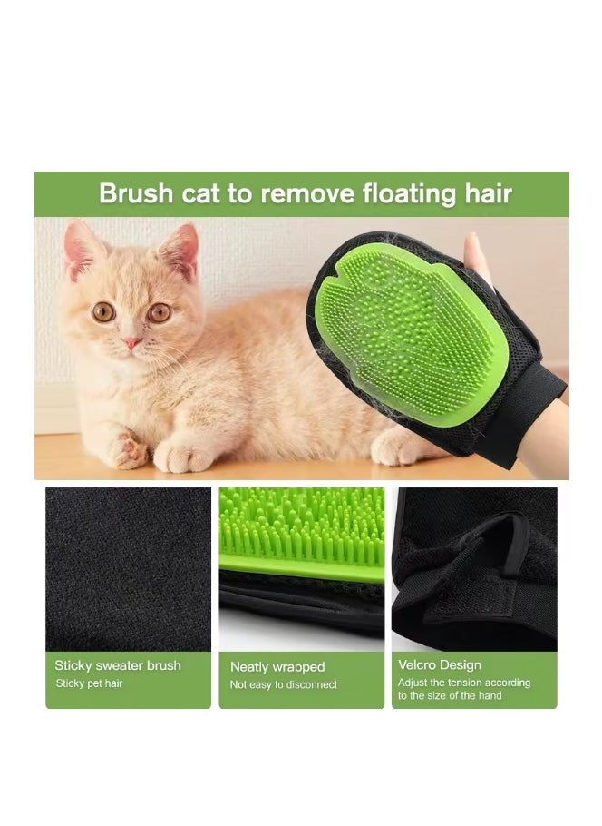 2-in-1 Pet Grooming Gloves - Silicone Brush & Lint Remover for Cats and Dogs - Red