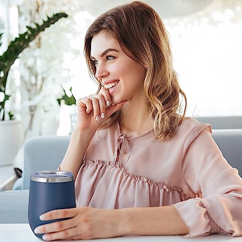 COMOOO 12oz Stainless Steel Wine Tumbler with Lid and Straw Double Wall Vacuum Insulated Wine Tumbler Cup Stemless for Hot and Cold Drinks, Coffee, Wine, Cocktails Navy, 8 Pack - Image 5