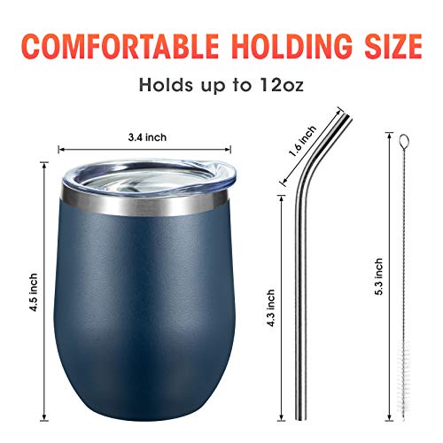 COMOOO 12oz Stainless Steel Wine Tumbler with Lid and Straw Double Wall Vacuum Insulated Wine Tumbler Cup Stemless for Hot and Cold Drinks, Coffee, Wine, Cocktails Navy, 8 Pack - Image 3