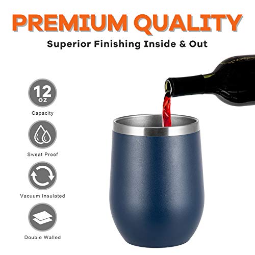 COMOOO 12oz Stainless Steel Wine Tumbler with Lid and Straw Double Wall Vacuum Insulated Wine Tumbler Cup Stemless for Hot and Cold Drinks, Coffee, Wine, Cocktails Navy, 8 Pack - Image 4