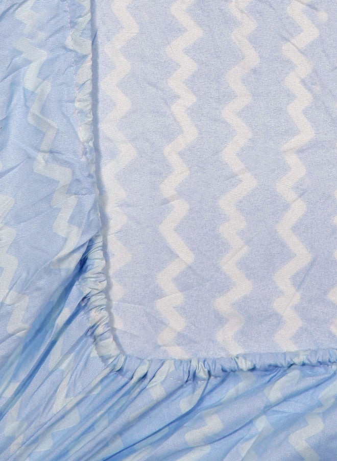 Arrabi Blue Striped Cotton 300 TC Fitted King Bedsheet with 2 Pillow Covers - Image 5
