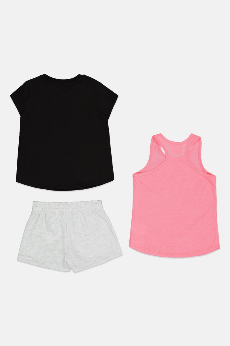 PUMA Kids Girl 3 Pieces Brand Logo Short Sleeve T-Shirt And Shorts And Top Set, Multicolor - Image 3