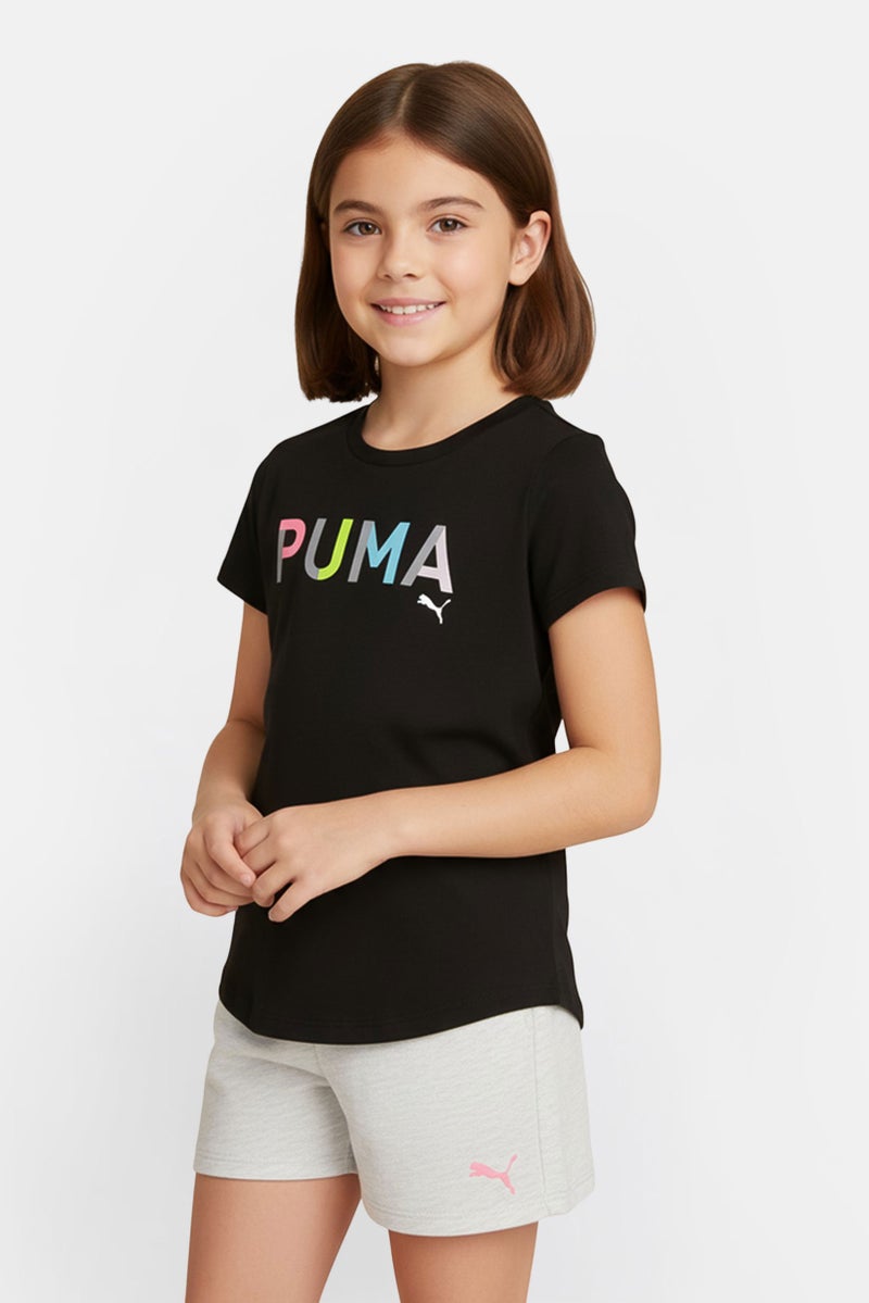 PUMA Kids Girl 3 Pieces Brand Logo Short Sleeve T-Shirt And Shorts And Top Set, Multicolor - Image 1
