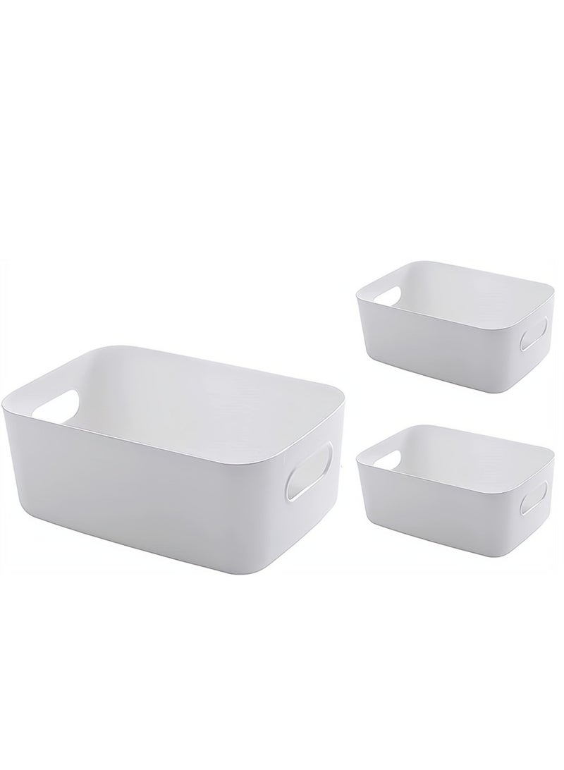 KASTWAVE White Storage Bin with Handles Pack of 3 Large Capacity Organizer Multi-Use Storage Box with Handles Durable Storage Basket for Bathroom Restroom Kitchen and Livingroom - Image 1