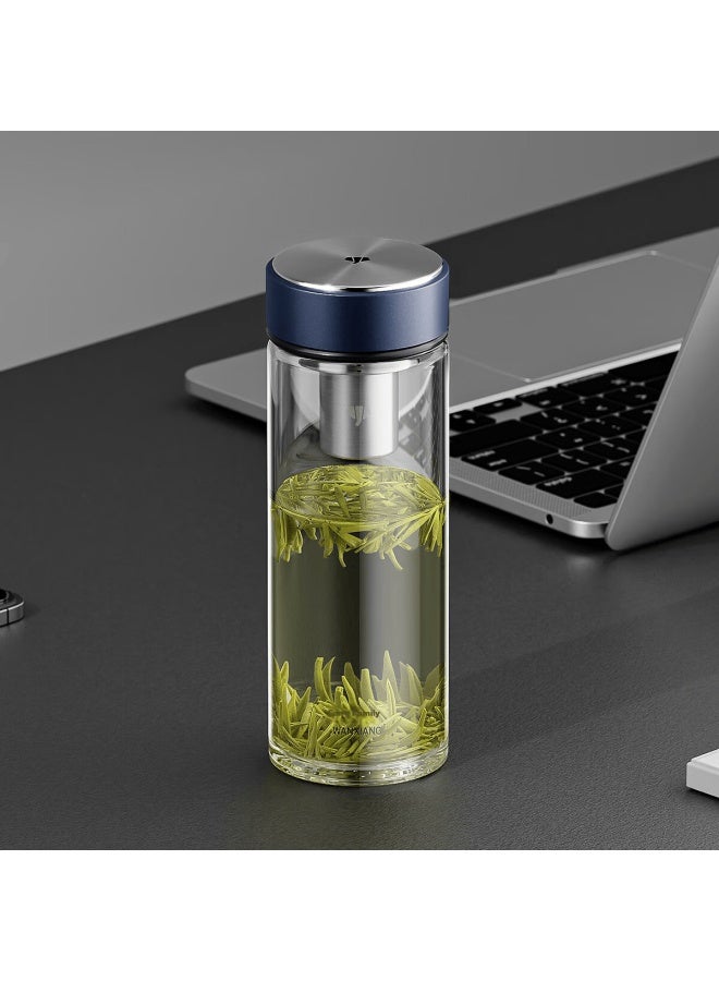 Wanxiang Single-layer Glass Cup U272r Business Office Textured Tea Cup Black Blue 420ml Portable Car Home Brewing Cup - Image 1