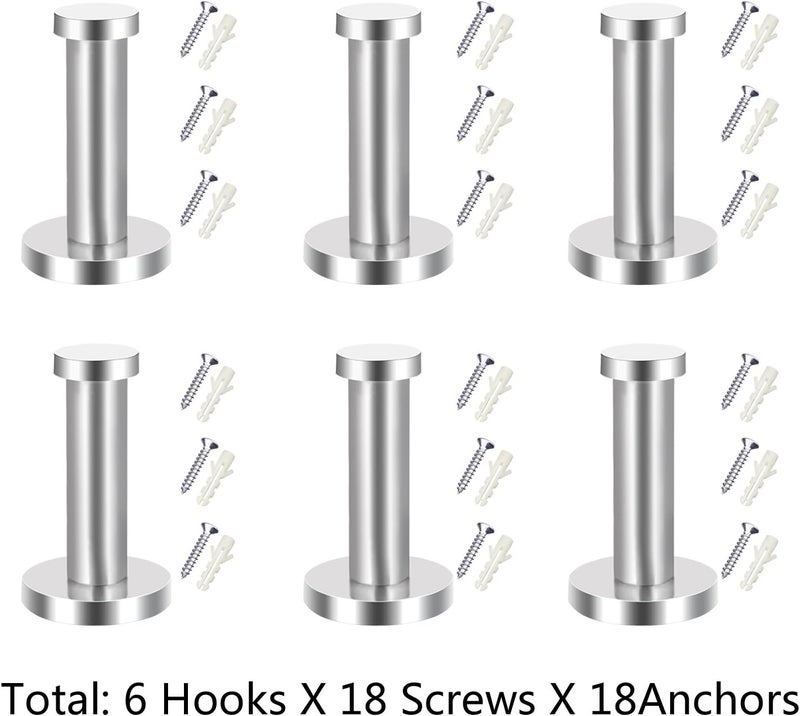 eBoot EBOOT 6 Pieces Stainless Steel WallMount Robe Hook Coat Hook Towel Wall Hook Brushed Nickel 2 Inch Silver  - Image 2