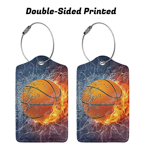 SNAPMADE 2 Pcs Basketball Luggage Tags for Boys Mens Suitcases for Travel, Sport PU Leather Name Labels Tag Bag Tags with Steel Stainless Loop and Full-Width Design Cover & Address Card - Image 5